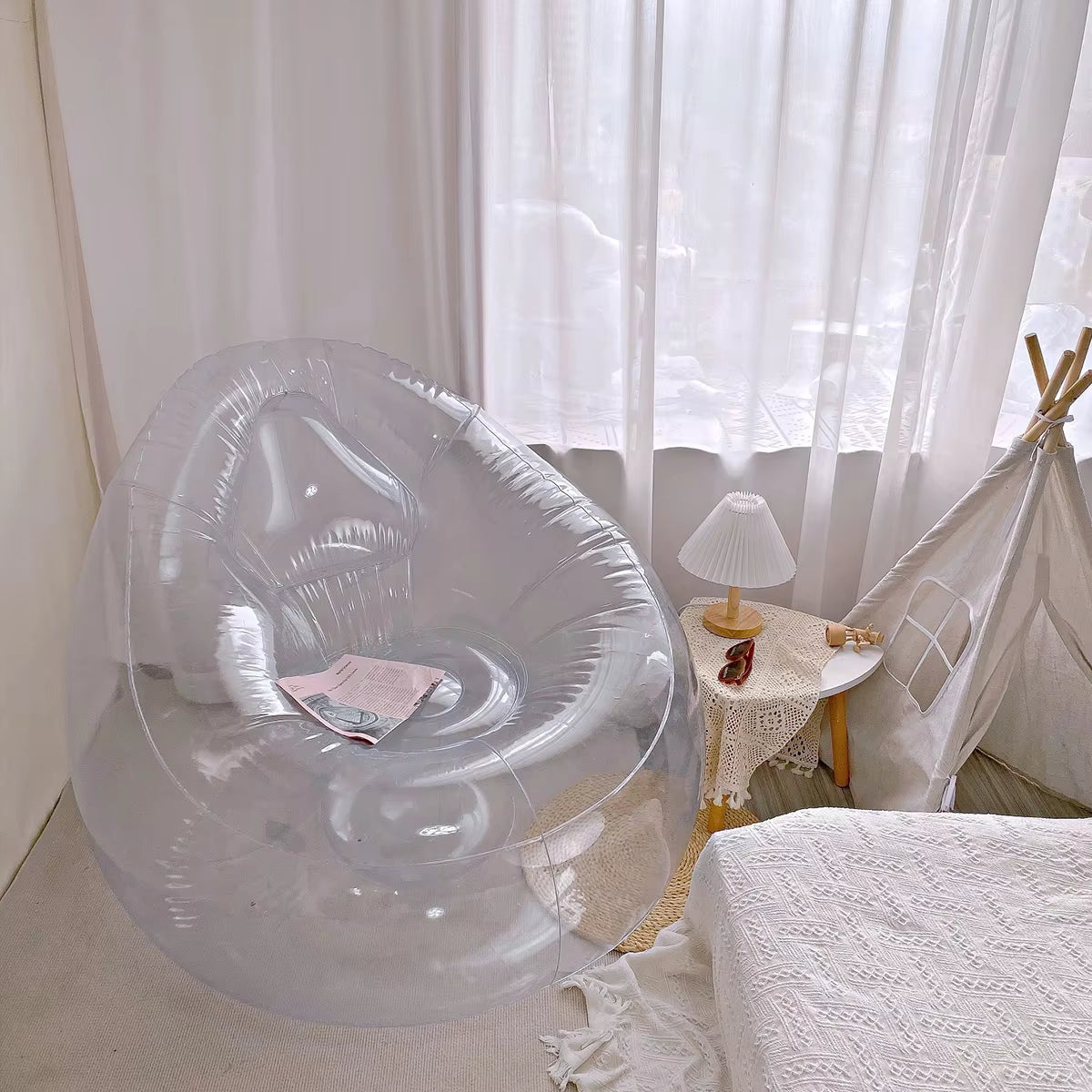 Hearth Grid Transparent Inflatable PVC Air Sofa Chair